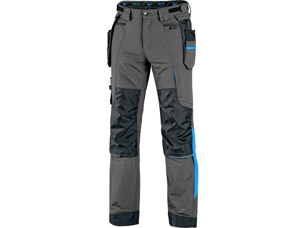 CXS Kalhoty NAOS pánské, šedo-černé, HV modré doplňky vel.62