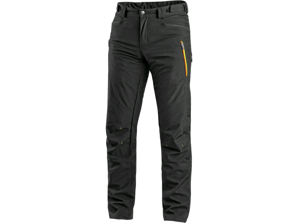 CXS Kalhoty AKRON, softshell, černé s HV žluto/oranžovými doplňky vel.46