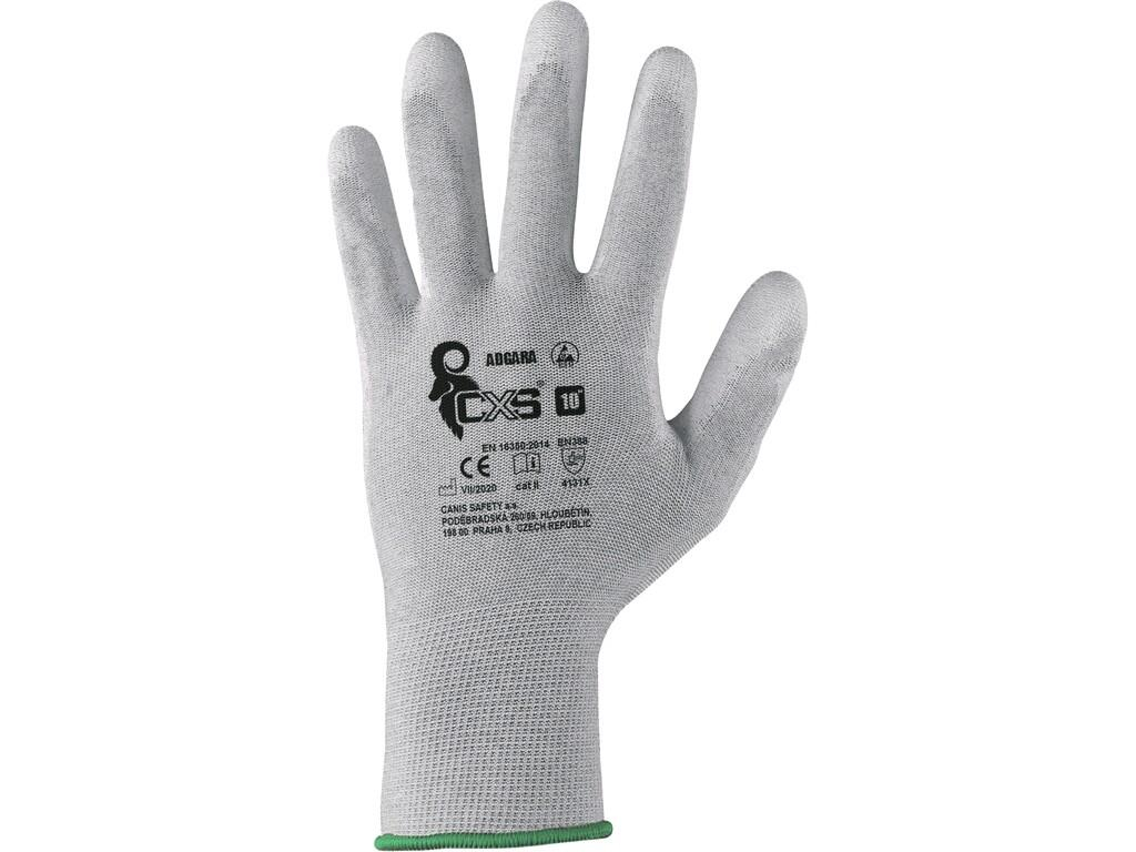 CXS Pletené bezešvé rukavice ADGARA, ESD ,antistatické, povrstvená dlaň a prsty vel.7