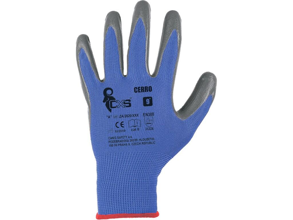 CXS Povrstvené rukavice CERRO, modro-šedé, vel. 9