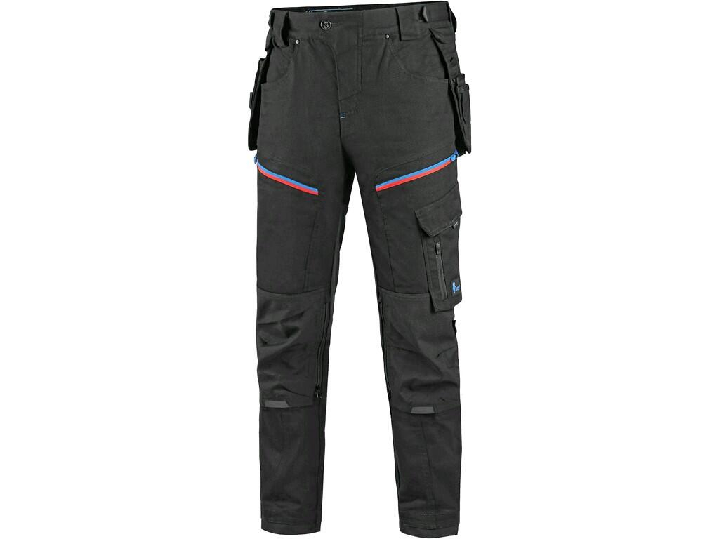 CXS Pánské pracovní kalhoty LEONIS černé s modro/červenými doplňky vel.64