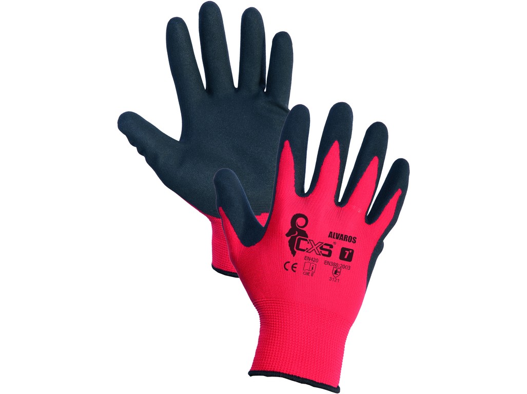 CXS Povrstvené rukavice ALVAROS, červeno-černé, vel. 7