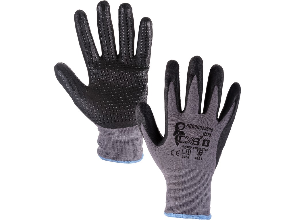 CXS Povrstvené rukavice NAPA, šedo-černé, vel. 8