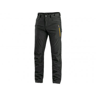 Kalhoty  AKRON, softshell, černé s HV žluto/oranžovými doplňky
