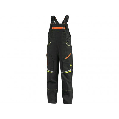 Dětské kalhoty s náprsenkou GARFIELD černé s HV žluto/oranžovými doplňky