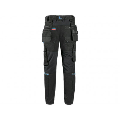 Pánské pracovní kalhoty LEONIS černé s modro/červenými doplňky